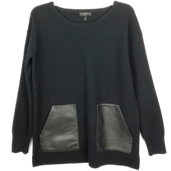 J.Crew 100% Merino Wool Leather Pocket Tunic Sweater Black Longline Style 02624 - Picture 7 of 16